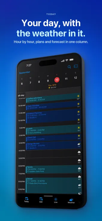 Day calendar with appointments and weather