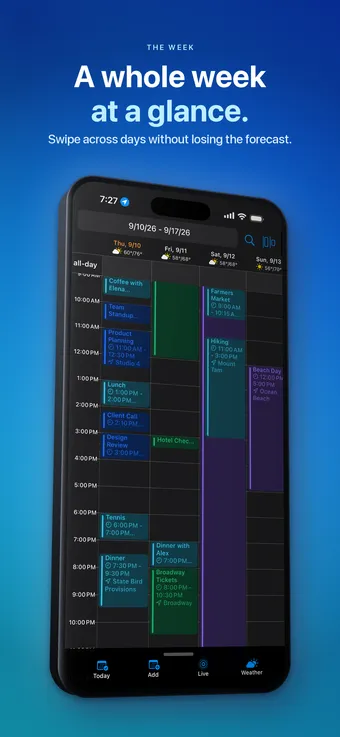 Week calendar with color-coded appointments