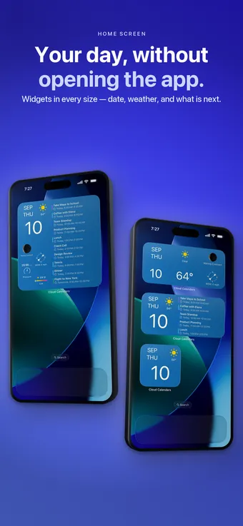 Home Screen widgets with the date, weather and upcoming events